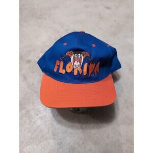 VTG 90s Florida State University Taz Looney Tunes Hat Snap Back Blue Orange